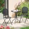 Costway 3 PCS Metal Bistro Set Round Table & 2 Folding Chairs with Rattan-Like Pattern Black/White